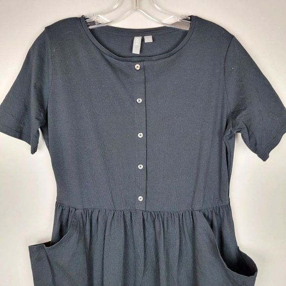 ASOS Black Oversized Short Sleeves Button Up Pockets Classic Basic Dress Size 0 - Picture 3 of 10